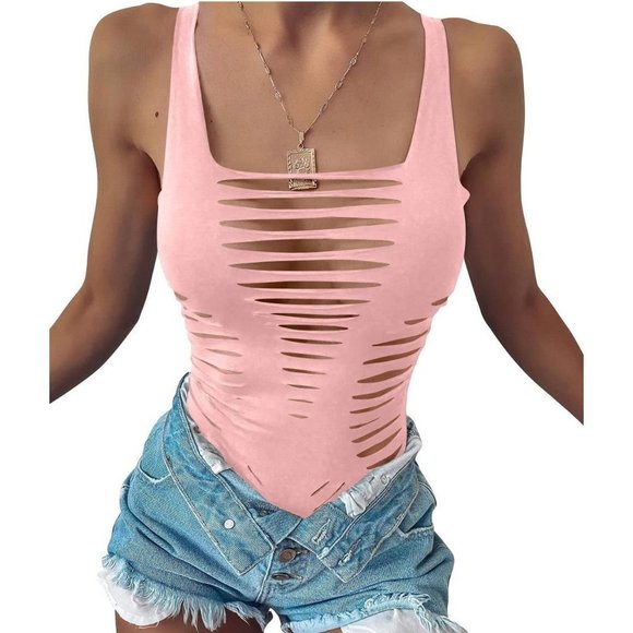 Women's Sexy Summer Cut Out Sleeveless  - Pink - Picture 2 of 8